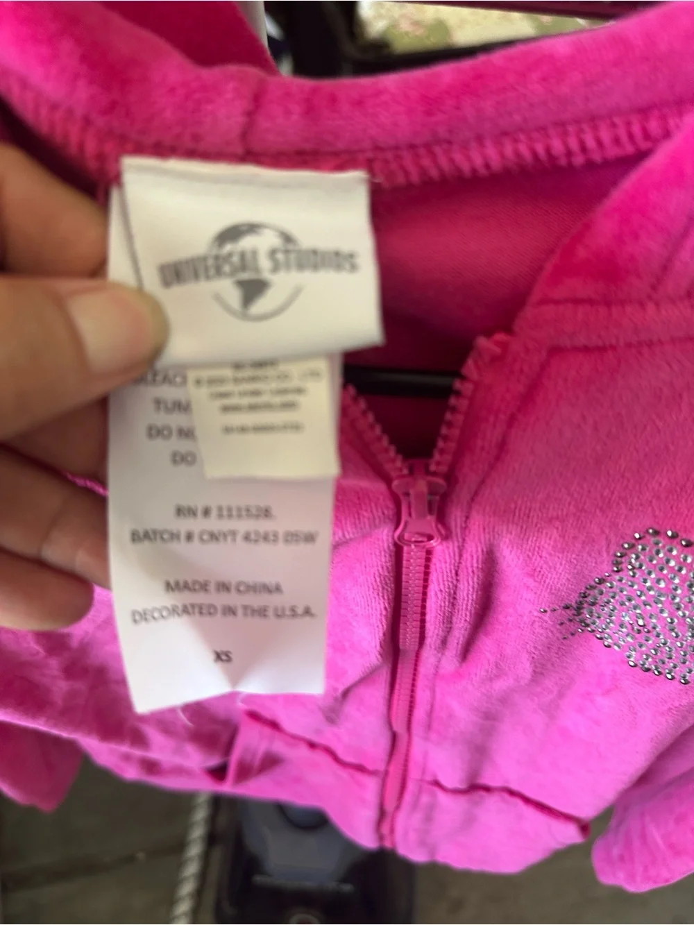 Universal Hot Pink Hello Kitty girls' Hooded Zip-Up Sweatshirt with Rhinestone